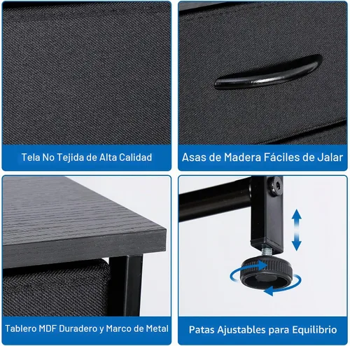 Vista 5 de ZENY Torre de almacenamiento vertical con 5 cajones, marco de metal resistente, parte superior de madera, contenedores de tela fáciles de tirar