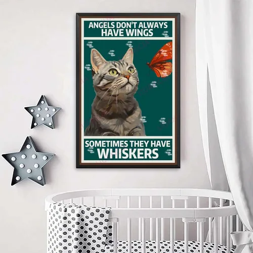 Vista 2 de LIUAXICIA Lienzo decorativo para el hogar, arte de pared de ángeles que no siempre tienen alas a veces tienen bigotes para baño, pared, oficina