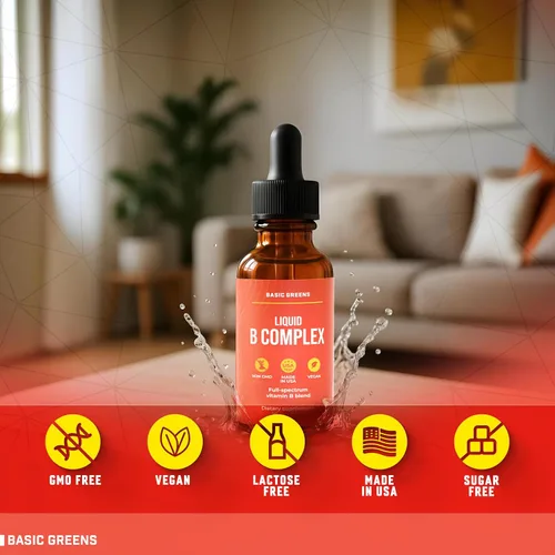 Vista 4 de Vitamina B Complex Liquid Drops Vegan – Fórmula sublingual extra fuerte, maximiza la absorción y aumenta la energía – B1, B2, B3, B5, B6, B7, B9