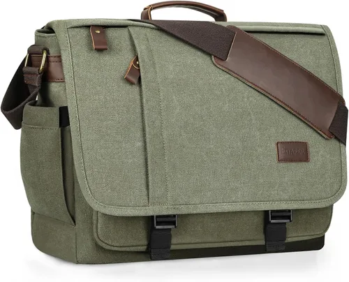 Vista 9 de ESTARER Bolsa de mensajero para laptop de 13 a 14 pulgadas, resistente al agua, bolsa de hombro de lona para universidad de negocios, gris
