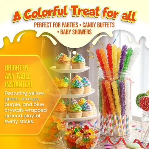 Vista 6 de Fusion Select Crystal Rock Candy Sticks - Bocadillos dulces de piruletas de azúcar duro con sabores fuertes, 12 caramelos surtidos extra grandes