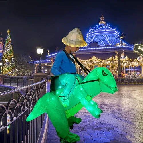 Vista 2 de LETSGLOW Disfraz de dinosaurio para niños inflable T-Rex dinosaurio de Halloween con luces LED cosplay para niños