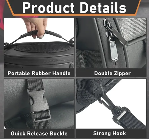 Vista 3 de Bolsa de cola para motocicleta, multifuncional, para guardar en el asiento trasero, bolsa de sillín, bolsa de tanque para motocicleta con correa