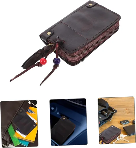 Vista 4 de ERINGOGO 2 pcs key case zip wallet wallets for men leather zip lock organizer Zipper Car Key Bag car case key