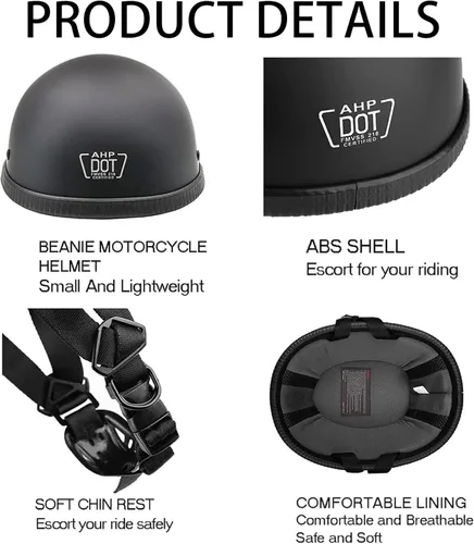 Vista 3 de Medio casco de motocicleta de estilo retro, diseño clásico, medio casco de motocicleta, certificado por DOT