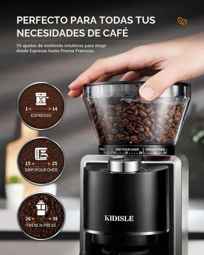 Vista 2 de KIDISLE Conical Burr Coffee Bean Grinder, 35 Settings, Anti-Static, Black