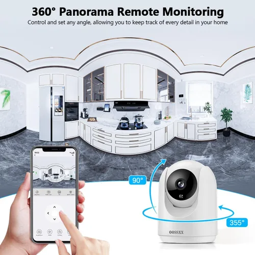 Vista 3 de OOSSXX Cámara de seguridad interior de audio de 2.7 K de 2 vías, monitor de bebé y monitor de mascotas, PTZ Nanny Cam Cámaras inalámbricas