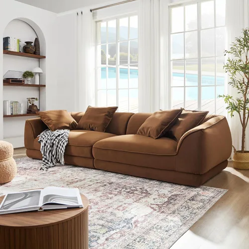 Vista 18 de SSC SATITUNCASA - Sofá modular curvo de 102.36 pulgadas, acogedor sofá Boucle para sala de estar, sofá de 4 plazas color crema con almohadas, sofá