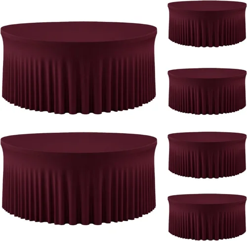 Vista 25 de Mantel redondo de 60 pulgadas en negro para mesas de 5 pies, funda de mesa ajustada de elastano con borde elástico y falda, lavable, sin arrugas