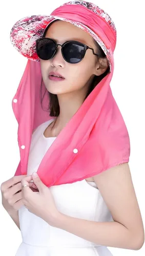 Vista 9 de Sombrero de sol de verano para mujer, de ala ancha, enrollable, con cubierta protectora para el cuello, protección solar UV, para ciclismo al aire