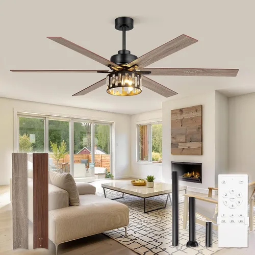 Vista 8 de Fanbulous Ventilador de techo rústico de 52 pulgadas con luz y control remoto, ventiladores de techo rústicos negros de 52 pulgadas para dormitorio