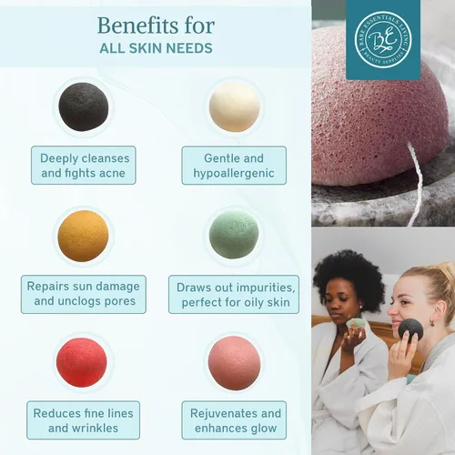 Vista 3 de Bare Essentials Living - Juego de esponjas Konjac (paquete de 10) con esponja facial de carbón de bambú activado, natural, ideal para tratamientos