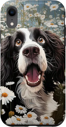 Vista 8 de Carcasa divertida para iPhone 14 con diseño de perro con margarita