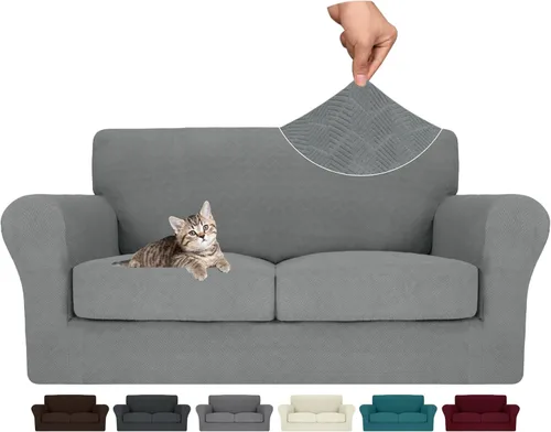 Vista 65 de MAXIJIN 2 piezas de fundas para silla con brazos, funda para silla de sofá para sala de estar, funda elástica para perros para una silla con 1 cojín