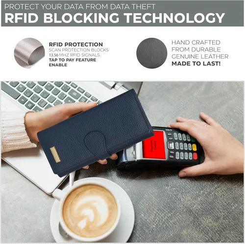 Vista 2 de Carteras de piel con bloqueo RFID, para cheques, con 11 ranuras para tarjetas, para mujer, cartera Rfid