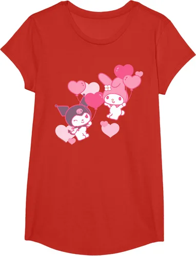 Vista 60 de Camiseta de My Melody y Kuromi con corazones del Día de San Valentín Negro
