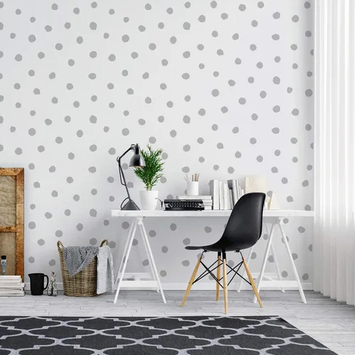 Vista 9 de Circle Polka Dots Pattern Peel and Stick Wallpaper Removable Wall Mural #6206 (108in Tall X 48in Wide, White Polka Dots)