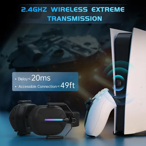 Vista 3 de Auriculares inalámbricos para juegos para PS5, auriculares USB de 2.4 GHz con micrófono para PS4, PC, Nintendo Switch, Mac, computadora, auriculares