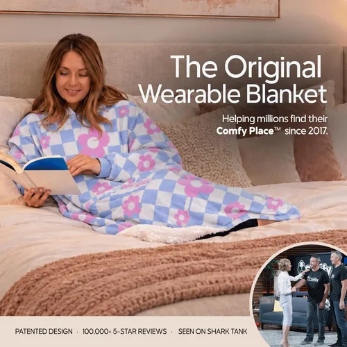 Vista 2 de THE COMFY Original Shark Tank Patented Sherpa Wearable Blanket Hoodie Flor a cuadros Original