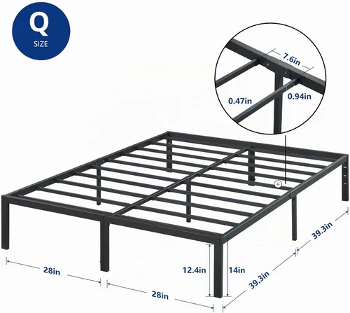 Vista 2 de Olee Sleep Listón de acero resistente de 14 pulgadas / Soporte antideslizante / Montaje fácil / Base del colchón / Estructura de la cama