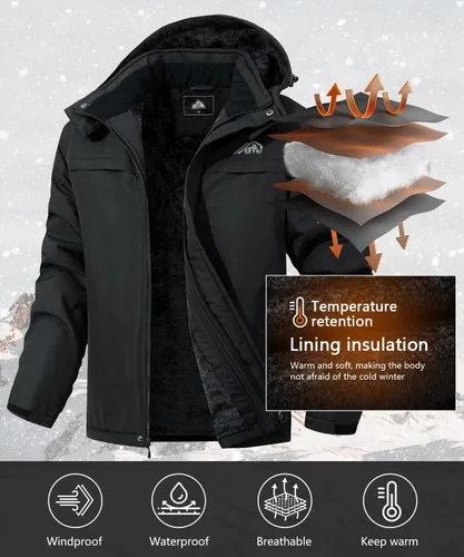 Vista 3 de Chaqueta de esquí impermeable para hombre, abrigo de invierno cálido con capucha, rompevientos, montaña, nieve