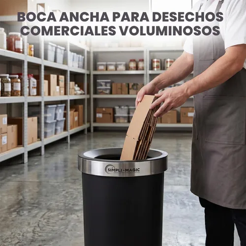 Vista 4 de SIMPLI-MAGIC Bote de basura de 16 galones (60L) con tapa abierta – Bote de basura comercial redondo – Resistente a las manchas, fácil de limpiar