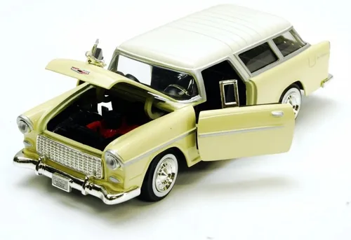 Vista 2 de 1955 Chevy Bel Air Nomad, amarillo - Motormax 73248 - Coche de juguete a escala 1/24 de Motor Max