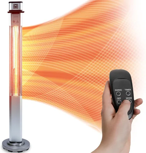 Vista 9 de SereneLife Calentador eléctrico para patio al aire libre, calentador infrarrojo de 900 W con control remoto, reflector de aluminio, diseño