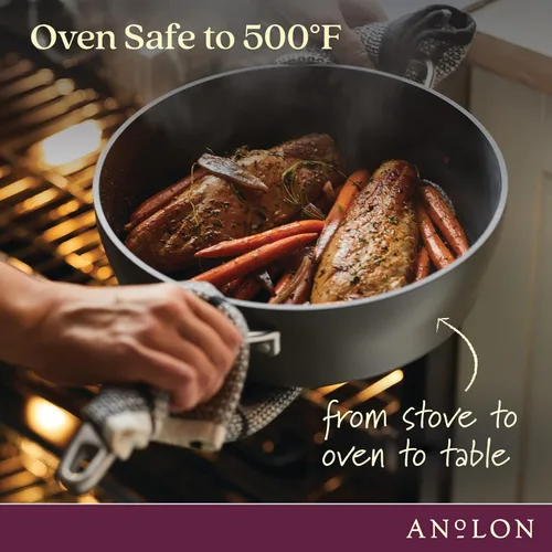 Vista 4 de Anolon Allure - Sartén para parrilla cuadrada profunda, anodizado duro, antiadherente, 11 pulgadas, color gris oscuro