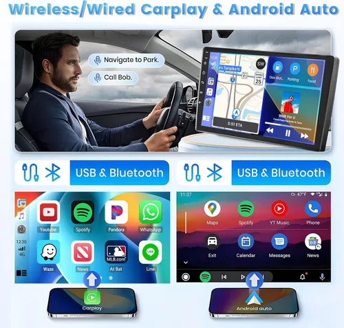 Vista 3 de Roinvou [2G + 64G] Radio de coche para Toyota Yaris Vios 2007-2012 con Carplay inalámbrico/Android Auto, 9 pulgadas Android 13 IPS pantalla táctil