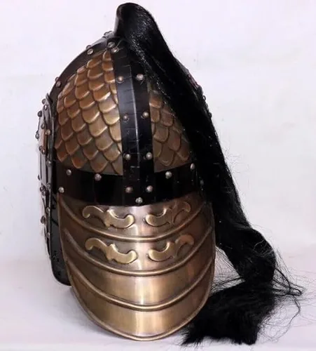 Vista 4 de Medieval Embossed Helmet with Black Plume Historic Knight Armor Replica.