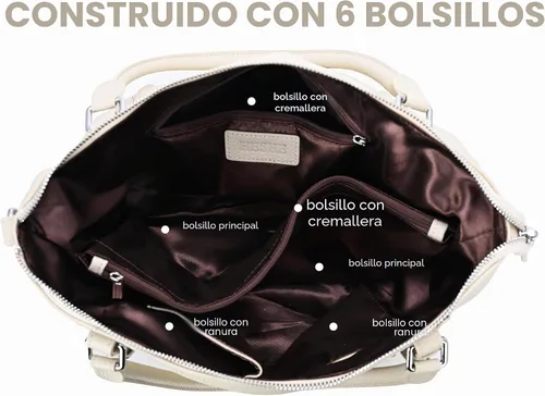 Vista 6 de HESHE - Carteras y bolsos de cuero genuino para mujer, bolso de mano, bolso de hombro, bolso de asa superior, bolso cruzado, bolso tipo morral Beige