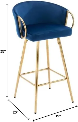 Vista 2 de Taburetes de bar modernos de terciopelo, juego de 2 taburetes de bar con respaldo y reposapiés cromados, taburetes de bar altos con patas doradas
