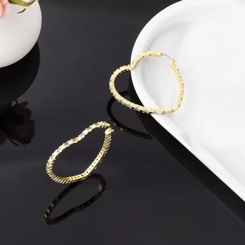 Vista 5 de G&GEMSJEW Gold Big Heart Earrings Women Colorful Cubic Zirconia Big Hoops Earrings 18K Gold Plated Heart-shaped CZ Heart Crystal Earrings