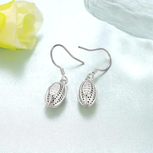 Vista 4 de Aretes de fútbol para mujer, de plata de ley 925, aretes de rugby, aretes colgantes de fútbol, joyería de rugby para jugadores de rugby, regalos