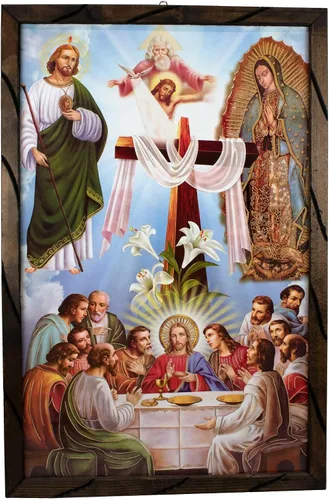 Vista 2 de Mrcjsales: Pascua; Última cena, Guadalupe, San Judas, Jesús, en marco rústico, pintura al óleo, 24 x 36 pulgadas, 13 x 18 pulgadas, 10 x 12