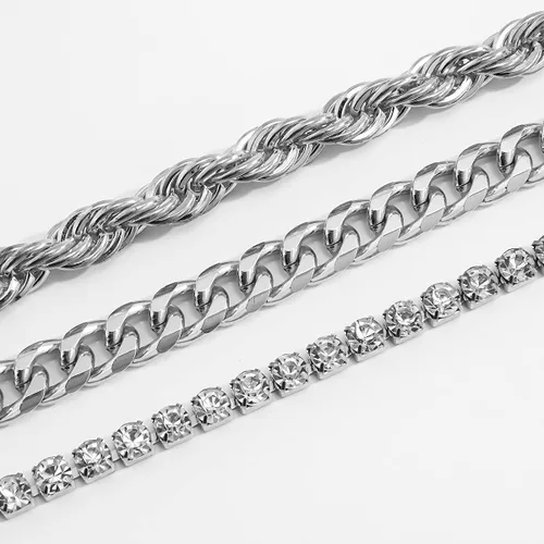 Vista 4 de Octwine Juego de pulseras de diamantes de imitación de moda para mujer, oro y plata, con colgante grueso, cadena apilable, brazalete ajustable