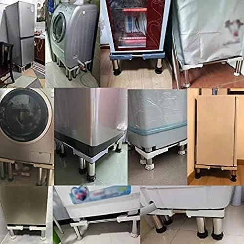 Vista 7 de Base de soporte para lavadora para nevera, estante alto, multifuncional, ajustable, soporte para lavadora y secadora, longitud de pedestal