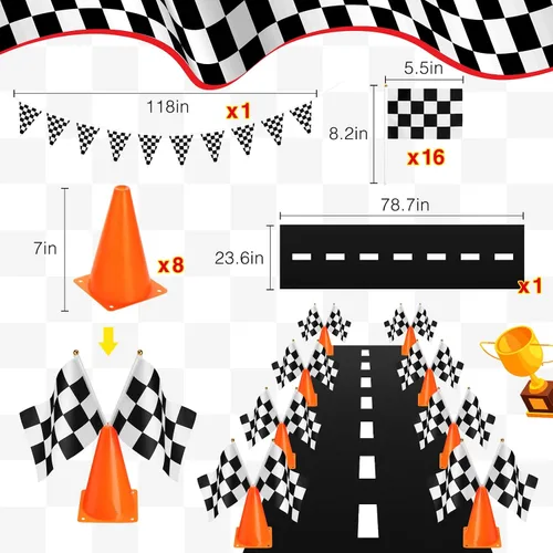 Vista 3 de Lunmon 159 piezas de decoración de fiesta de cumpleaños de autos de carreras, incluye 129 semáforos, juego de soporte para globos, 2 neumáticos