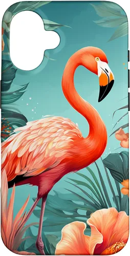 Vista 14 de Tropical Pink Flamingo Teal Orange Wildflower Palm Leaves Case for iPhone 17