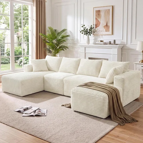 Vista 41 de Sofá modular en forma de L para sala de estar, sofá modular sin huesos con diván, sofá de pana con asiento profundo, no requiere montaje, negro
