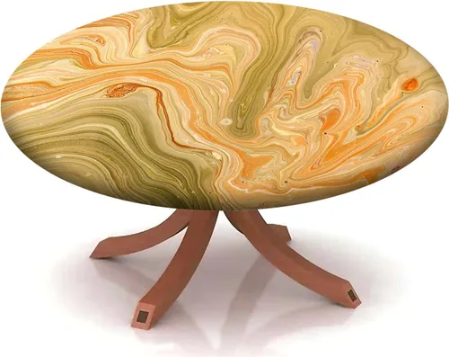 Vista 9 de Mantel redondo ajustable con patrón de mármol, borde elástico, adecuado para catering y cocina, se puede limpiar para mesas redondas de comedor