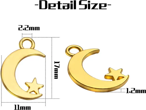 Vista 3 de Jdesun 100 dijes de aleación de oro con forma de luna y estrella para hacer joyas y manualidades