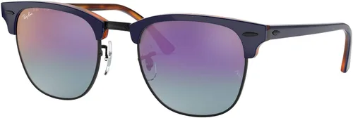 Vista 2 de Ray-Ban RB3016F Clubmaster Low Bridge Fit Square Sunglasses, Blue On Red HavanaBlue Mirrored Gradient Fuchsia, 55 mm