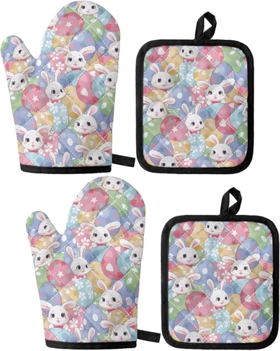 Vista 20 de UNICEU Juego de 4 manoplas de horno personalizadas y soportes para ollas, decoración de cocina, guantes protectores personalizados para hornear