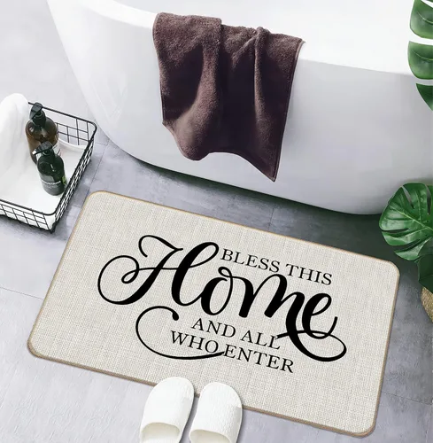Vista 5 de Farmhouse Bless This Home and All Who Enter - Felpudo decorativo para puerta de entrada, 17 x 30 pulgadas, para interiores y exteriores, patio