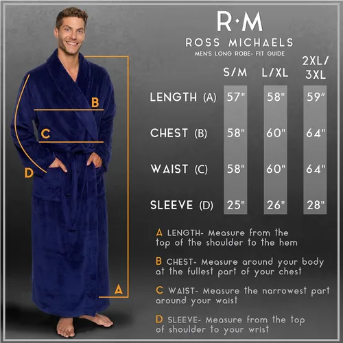 Vista 3 de Ross Michaels Mens Robe Plush Big and Tall - Long Fleece Spa Bath Robe with Pockets - Bathrobe Gift for Men and Teens