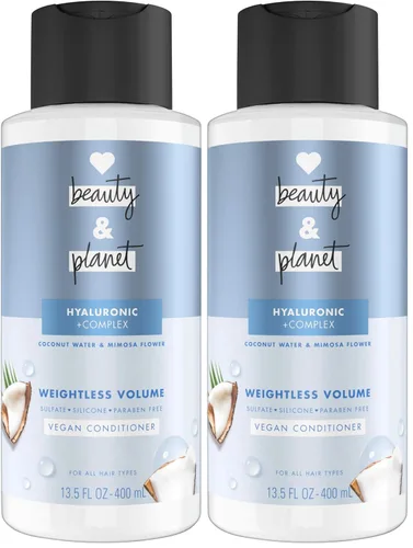 Vista 10 de Love Beauty and Planet Acondicionador de volumen sin peso con ácido hylaurónico agua de coco y flor de mimosa para el cuidado del cabello fino