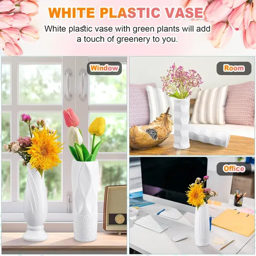 Vista 6 de Thyle 20 jarrones de plástico para flores, florero de plástico blanco con aspecto de cerámica, jarrones de plástico para centros de mesa, jarrones