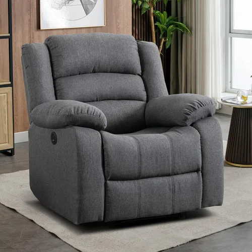 Vista 13 de EBELLO Silla reclinable eléctrica clásica, de piel sintética, de gran tamaño, con cojín suave y respaldo, sofá con cómodo sillón para sala de estar
